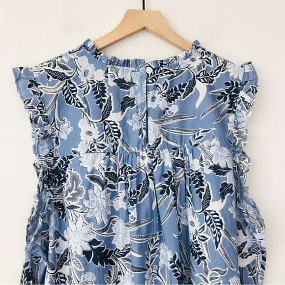 New! Angels Blue Floral Sleeveless Peasant High Neck Cotton Top - Picture 4 of 9